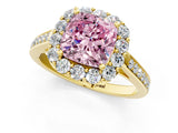 Yellow gold Fancy Pink Cushion Cut Diamond Floral Halo Ring with Pavé Band and Prong Setting_4