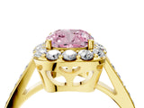 Yellow gold Fancy Pink Cushion Cut Diamond Floral Halo Ring with Pavé Band and Prong Setting_7