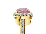 Yellow gold Fancy Pink Cushion Cut Diamond Floral Halo Ring with Pavé Band and Prong Setting_8