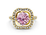 Yellow gold Fancy Pink Cushion Cut Diamond Floral Halo Split Shank Prong Setting Ring_12