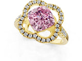 Yellow gold Fancy Pink Cushion Cut Diamond Floral Halo Split Shank Prong Setting Ring_13