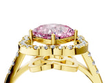 Yellow gold Fancy Pink Cushion Cut Diamond Floral Halo Split Shank Prong Setting Ring_16