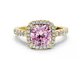 Yellow gold Fancy Pink Cushion Cut Diamond Halo Engagement Ring with Pavé Band and Prong Setting_27