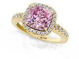 Yellow gold Fancy Pink Cushion Cut Diamond Halo Engagement Ring with Pavé Band and Prong Setting_28