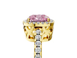 Yellow gold Fancy Pink Cushion Cut Diamond Halo Engagement Ring with Pavé Band and Prong Setting_32