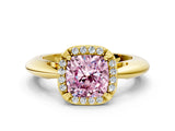 Yellow gold Fancy Pink Cushion  Cut Diamond Halo Engagement Ring with Split Shank and Four-Prong Setting_90