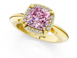 Yellow gold Fancy Pink Cushion  Cut Diamond Halo Engagement Ring with Split Shank and Four-Prong Setting_91