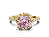 Yellow gold Fancy Pink Cushion Cut Diamond Halo Pave Band with Four-Prong Setting_3