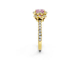 Yellow gold Fancy Pink Cushion Cut Diamond Halo Pave Band with Four-Prong Setting_5
