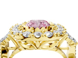 Yellow gold Fancy Pink Cushion Cut Diamond Halo Ring with Pavé Band and Four-Prong Setting_45