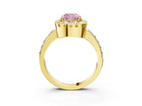 Yellow gold Fancy Pink Cushion Cut Diamond Halo Ring with Pavé Band and Prong Setting_3