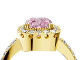 Yellow gold Fancy Pink Cushion Cut Diamond Halo Ring with Pavé Band and Prong Setting_4