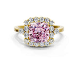 Yellow gold Fancy Pink Cushion Cut Diamond Halo Ring with Pear Side Stones and Prong Setting_51