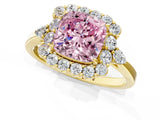 Yellow gold Fancy Pink Cushion Cut Diamond Halo Ring with Pear Side Stones and Prong Setting_52