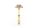 Yellow gold Fancy Pink Cushion Cut Diamond Halo Ring with Pear Side Stones and Prong Setting_53