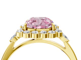 Yellow gold Fancy Pink Cushion Cut Diamond Halo Ring with Pear Side Stones and Prong Setting_55