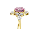 Yellow gold Fancy Pink Cushion Cut Diamond Halo Ring with Pear Side Stones and Prong Setting_56