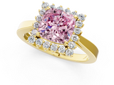 Yellow gold Fancy Pink Cushion  Cut Diamond Halo Ring with Round Brilliant Halo and Solitaire Band_88