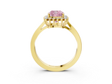 Yellow gold Fancy Pink Cushion  Cut Diamond Halo Ring with Round Brilliant Halo and Solitaire Band_90