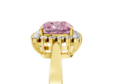 Yellow gold Fancy Pink Cushion  Cut Diamond Halo Ring with Round Brilliant Halo and Solitaire Band_92