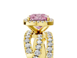 Yellow gold Fancy Pink Cushion Cut Diamond Halo Ring with Round Split Shank and Prong Setting_42