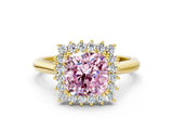 Yellow gold Fancy Pink Cushion  Cut Diamond Halo Ring with Solitaire Band and Prong Setting_53