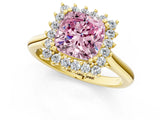 Yellow gold Fancy Pink Cushion  Cut Diamond Halo Ring with Solitaire Band and Prong Setting_54