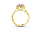 Yellow gold Fancy Pink Cushion  Cut Diamond Halo Ring with Solitaire Band and Prong Setting_56