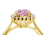 Yellow gold Fancy Pink Cushion  Cut Diamond Halo Ring with Solitaire Band and Prong Setting_57