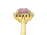 Yellow gold Fancy Pink Cushion  Cut Diamond Halo Ring with Solitaire Band and Prong Setting_58