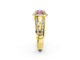 Yellow gold Fancy Pink Cushion Cut Diamond Halo Ring with Split Shank Pavé Band and Four-Prong Setting_2
