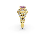 Yellow gold Fancy Pink Cushion Cut Diamond Halo Ring with Split Shank and Bezel Accents and Four-Prong Setting_2