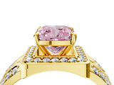 Yellow gold Fancy Pink Cushion Cut Diamond Halo Ring with Split Shank and Bezel Accents and Four-Prong Setting_4