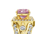 Yellow gold Fancy Pink Cushion Cut Diamond Halo Ring with Split Shank and Bezel Accents and Four-Prong Setting_5