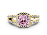 Yellow gold Fancy Pink Cushion Cut Diamond Halo Split Shank Engagement Ring_39