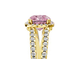 Yellow gold Fancy Pink Cushion Cut Diamond Halo Split Shank Engagement Ring_44