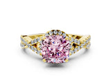 Yellow gold Fancy Pink Cushion Cut Diamond  Halo Twist Band Solitaire Prong Setting Ring_24