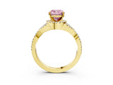 Yellow gold Fancy Pink Cushion Cut Diamond  Halo Twist Band Solitaire Prong Setting Ring_27