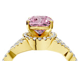 Yellow gold Fancy Pink Cushion Cut Diamond  Halo Twist Band Solitaire Prong Setting Ring_28