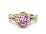 Yellow gold Fancy Pink Cushion Cut Diamond  Halo Twist Band Solitaire Prong Setting Ring_42
