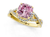 Yellow gold Fancy Pink Cushion Cut Diamond  Halo Twist Band Solitaire Prong Setting Ring_43