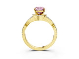 Yellow gold Fancy Pink Cushion Cut Diamond  Halo Twist Band Solitaire Prong Setting Ring_45