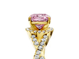Yellow gold Fancy Pink Cushion Cut Diamond  Halo Twist Band Solitaire Prong Setting Ring_47