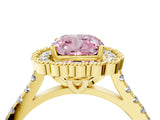 Yellow gold Fancy Pink Cushion  Cut Diamond Milgrain Floral Halo Engagement Ring with Pavé Band_19