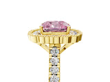 Yellow gold Fancy Pink Cushion  Cut Diamond Milgrain Floral Halo Engagement Ring with Pavé Band_20