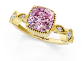 Yellow gold Fancy Pink Cushion  Cut Diamond Milgrain Marquise Band with Prong Setting_4