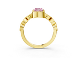 Yellow gold Fancy Pink Cushion  Cut Diamond Milgrain Marquise Band with Prong Setting_6