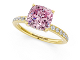 Yellow gold Fancy Pink Cushion  Cut Diamond Pavé Band Ring with Four-Prong Setting_41