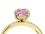 Yellow gold Fancy Pink Cushion  Cut Diamond Pavé Band Ring with Four-Prong Setting_44