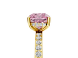 Yellow gold Fancy Pink Cushion  Cut Diamond Pavé Band Ring with Four-Prong Setting_45